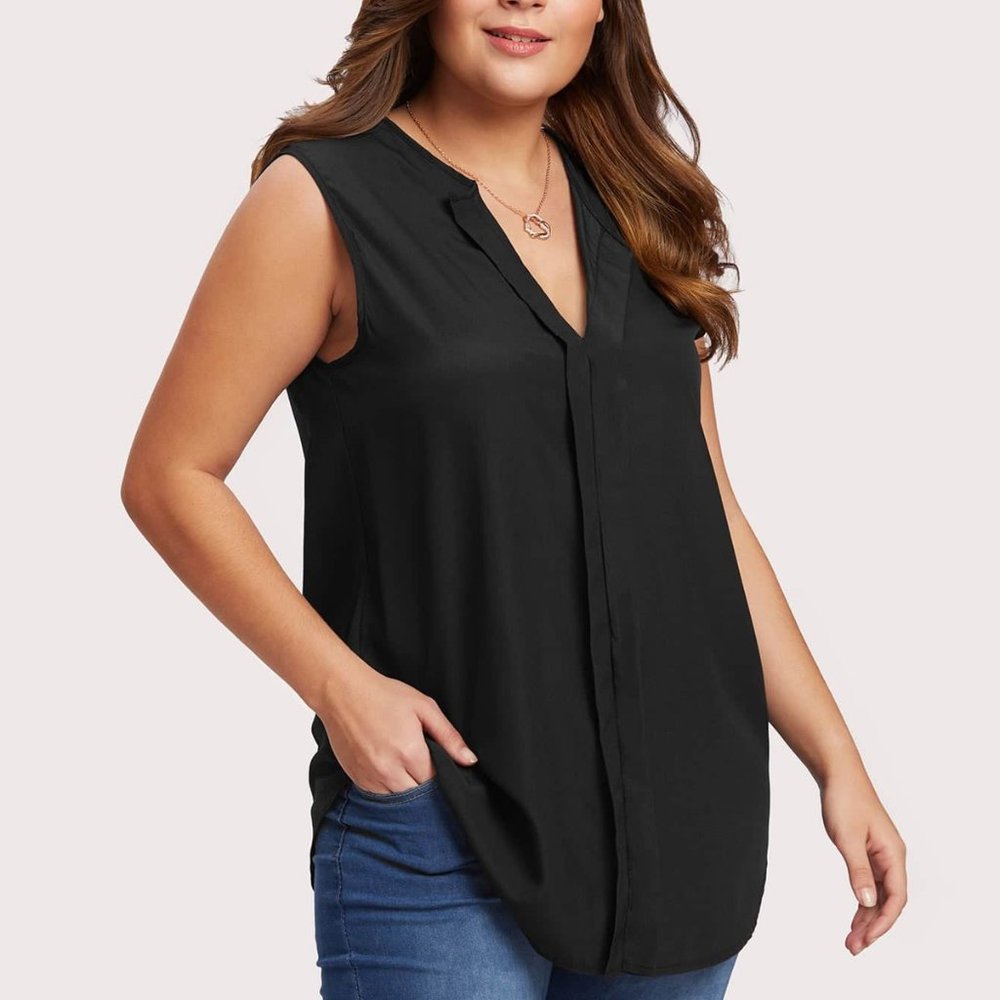 Plus Black V Neckline Sleeveless Top